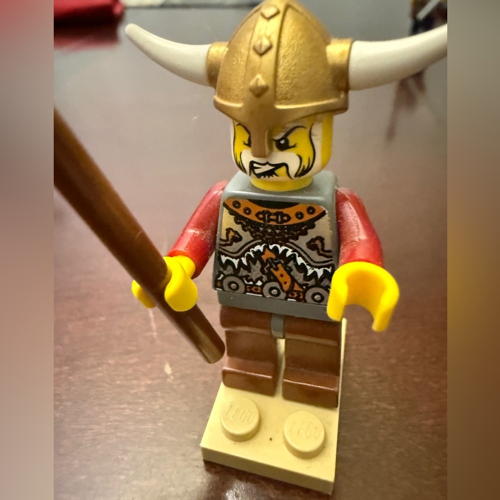 Lego Viking Minifigure with Red Flag